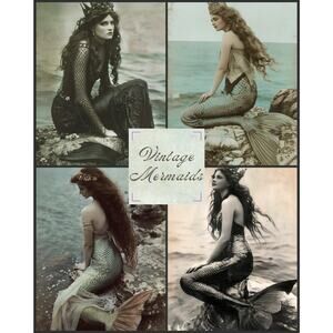 Victorian Mermaid Postcard Print Set Of 10 Antique-Style Ocean Art Wall Decor